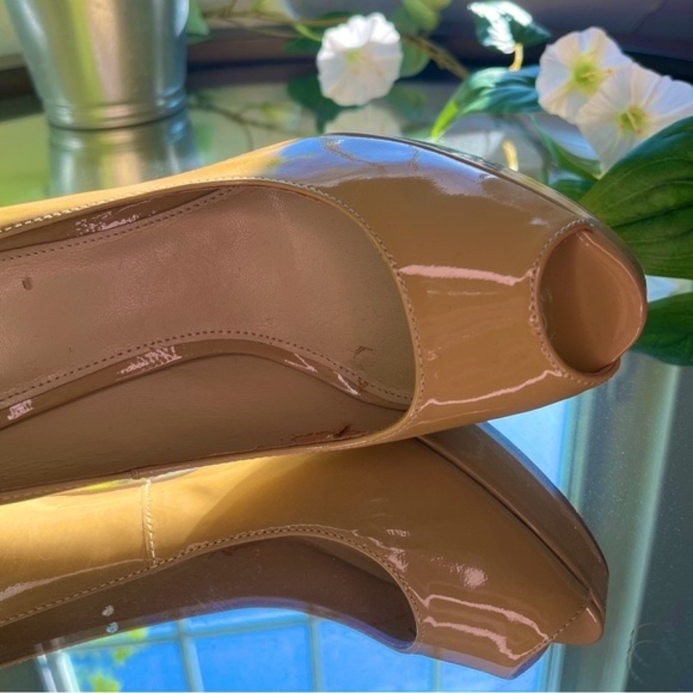 Michael Michael Kors Patent Leather Pumps Tan Heels Open Toe Size: 7M​​​ - Picture 14 of 16